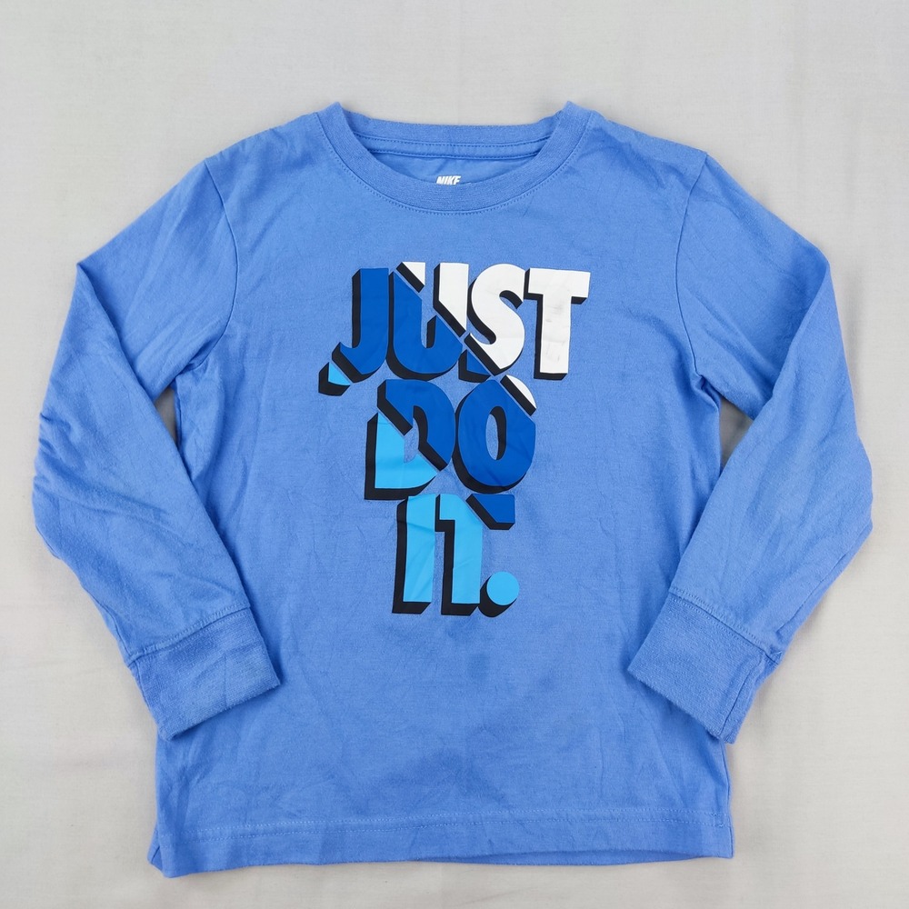 Nike Long Sleeve Shirt Kids 6 Blue Just Do It Graphic Tee Cotton Sportswear